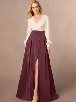 Mother Dress V-Neck Long Sleeves A-Line Split Front Wedding Guest Dresses
