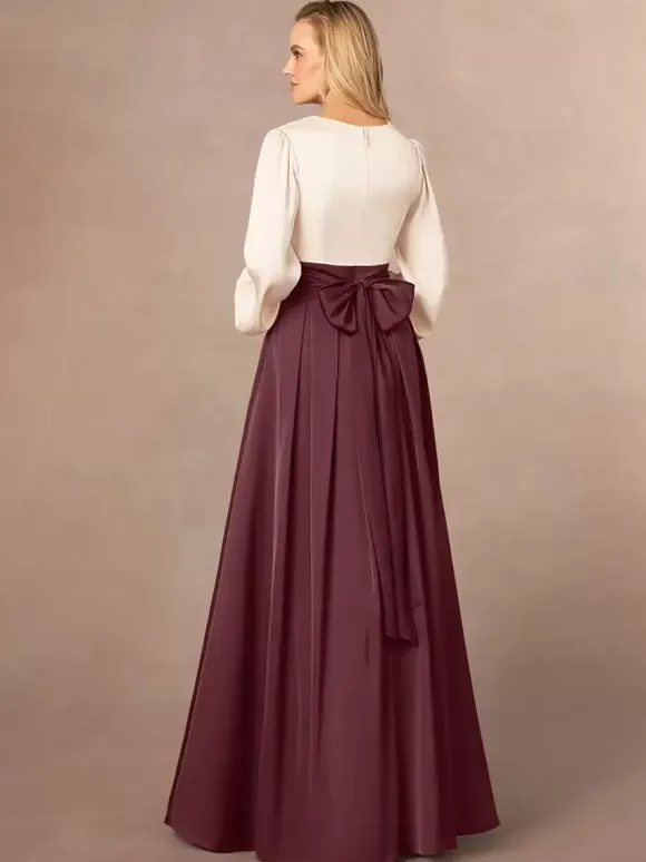 Mother Dress V-Neck Long Sleeves A-Line Split Front Wedding Guest Dresses