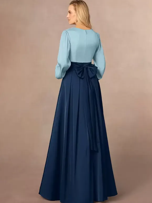 Mother Dress V-Neck Long Sleeves A-Line Split Front Wedding Guest Dresses