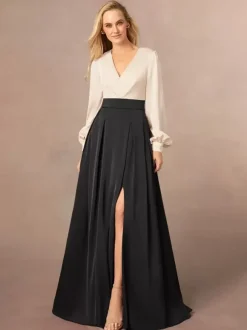 Mother Dress V-Neck Long Sleeves A-Line Split Front Wedding Guest Dresses