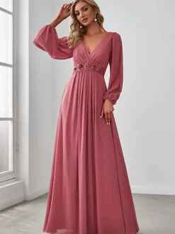 Mother Dress V-Neck Long Sleeves A-Line Applique Wedding Guest Dresses