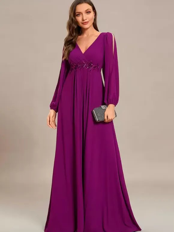 Mother Dress V-Neck Long Sleeves A-Line Applique Wedding Guest Dresses