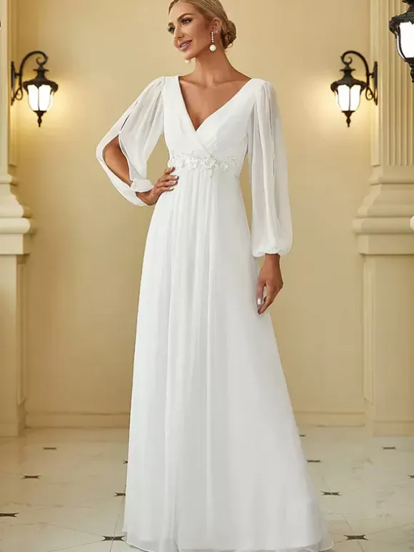 Mother Dress V-Neck Long Sleeves A-Line Applique Wedding Guest Dresses