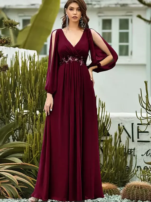 Mother Dress V-Neck Long Sleeves A-Line Applique Wedding Guest Dresses