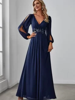 Mother Dress V-Neck Long Sleeves A-Line Applique Wedding Guest Dresses