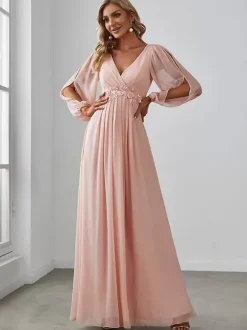 Mother Dress V-Neck Long Sleeves A-Line Applique Wedding Guest Dresses