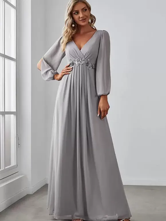 Mother Dress V-Neck Long Sleeves A-Line Applique Wedding Guest Dresses