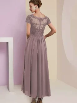 Mother Dress V-Neck Short Sleeves A-Line Lace Tea-Length Wedding Guest Dresses Free Customization