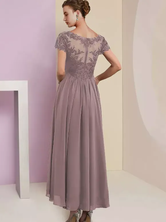 Mother Dress V-Neck Short Sleeves A-Line Lace Tea-Length Wedding Guest Dresses Free Customization