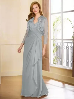 Mother Dress V-Neck Sleeveless A-Line Pleated Floor-Length Guest Dresses For Wedding