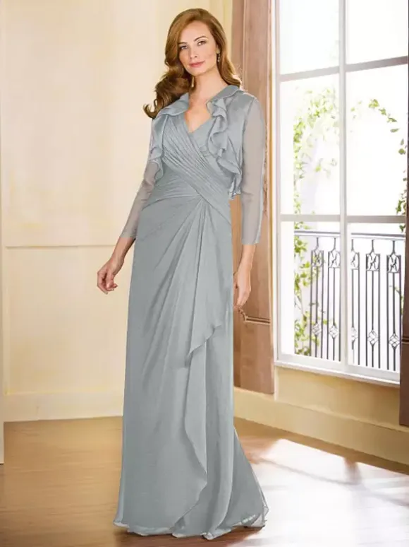 Mother Dress V-Neck Sleeveless A-Line Pleated Floor-Length Guest Dresses For Wedding