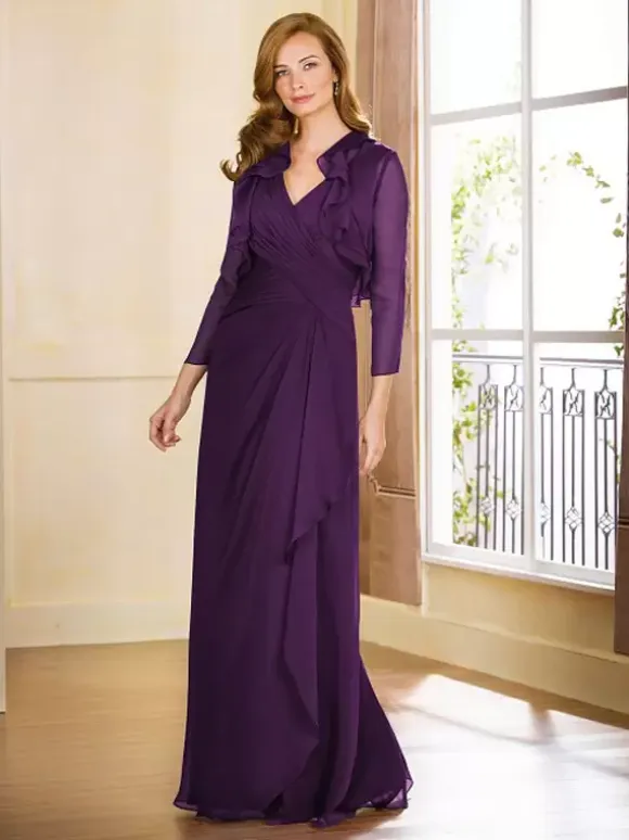 Mother Dress V-Neck Sleeveless A-Line Pleated Floor-Length Guest Dresses For Wedding