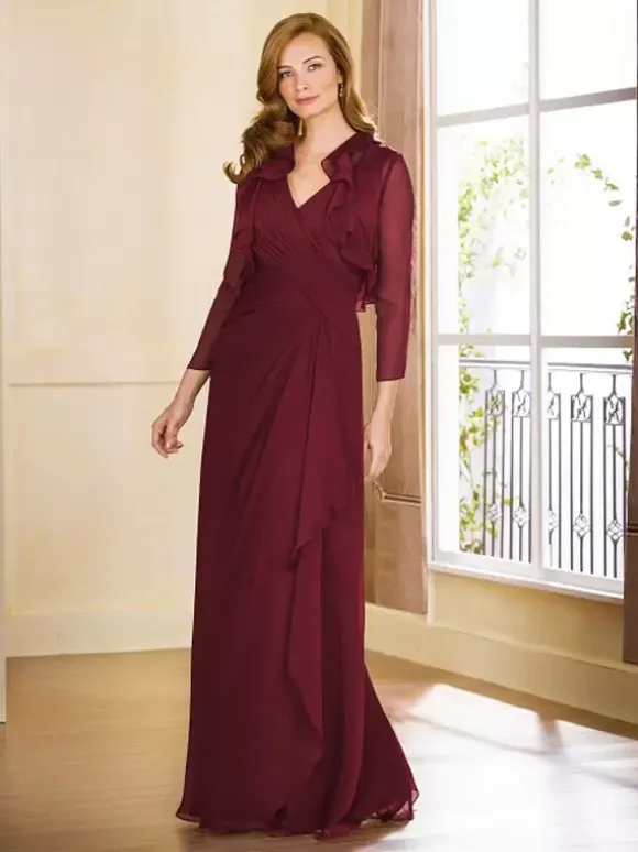 Mother Dress V-Neck Sleeveless A-Line Pleated Floor-Length Guest Dresses For Wedding