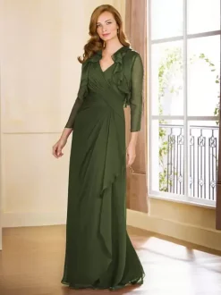 Mother Dress V-Neck Sleeveless A-Line Pleated Floor-Length Guest Dresses For Wedding