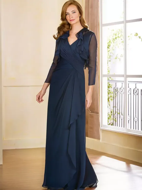 Mother Dress V-Neck Sleeveless A-Line Pleated Floor-Length Guest Dresses For Wedding
