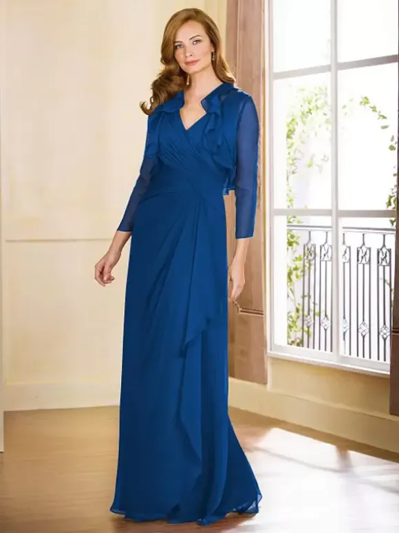 Mother Dress V-Neck Sleeveless A-Line Pleated Floor-Length Guest Dresses For Wedding