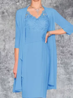 Mother Dress V-Neck Sleeveless Sheath Lace Knee-Length Guest Dresses For Wedding Free Customization