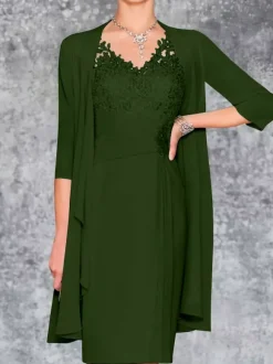 Mother Dress V-Neck Sleeveless Sheath Lace Knee-Length Guest Dresses For Wedding Free Customization