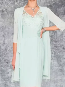 Mother Dress V-Neck Sleeveless Sheath Lace Knee-Length Guest Dresses For Wedding Free Customization