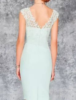 Mother Dress V-Neck Sleeveless Sheath Lace Knee-Length Guest Dresses For Wedding Free Customization