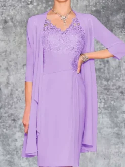 Mother Dress V-Neck Sleeveless Sheath Lace Knee-Length Guest Dresses For Wedding Free Customization