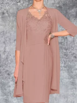 Mother Dress V-Neck Sleeveless Sheath Lace Knee-Length Guest Dresses For Wedding Free Customization