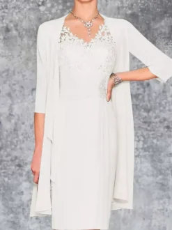 Mother Dress V-Neck Sleeveless Sheath Lace Knee-Length Guest Dresses For Wedding Free Customization
