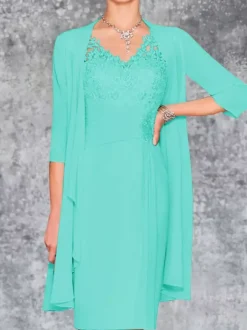 Mother Dress V-Neck Sleeveless Sheath Lace Knee-Length Guest Dresses For Wedding Free Customization