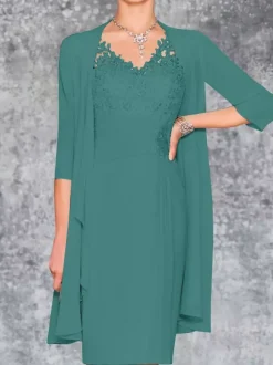 Mother Dress V-Neck Sleeveless Sheath Lace Knee-Length Guest Dresses For Wedding Free Customization