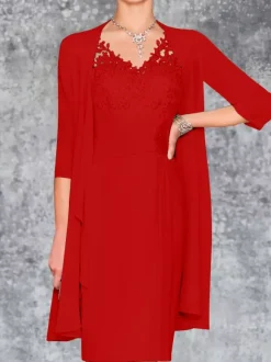 Mother Dress V-Neck Sleeveless Sheath Lace Knee-Length Guest Dresses For Wedding Free Customization
