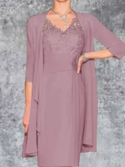 Mother Dress V-Neck Sleeveless Sheath Lace Knee-Length Guest Dresses For Wedding Free Customization