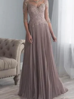 Mother Evening Dress A-Line Party Dress Half Sleeves Lace Wedding Guest Dresses Chiffon Party Dresses Long Pageant Dress Free Customization