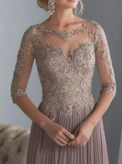 Mother Evening Dress A-Line Party Dress Half Sleeves Lace Wedding Guest Dresses Chiffon Party Dresses Long Pageant Dress Free Customization