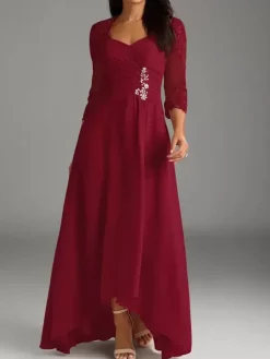 Mother Of Bride Dress Elegant Heart Neckline Lace Long Party Dress For Wedding