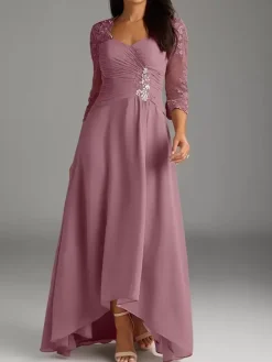 Mother Of Bride Dress Elegant Heart Neckline Lace Long Party Dress For Wedding