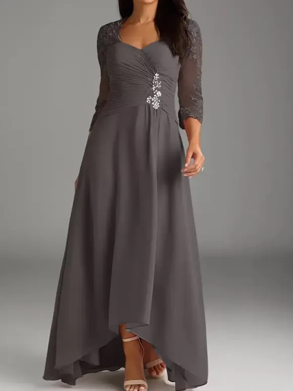 Mother Of Bride Dress Elegant Heart Neckline Lace Long Party Dress For Wedding