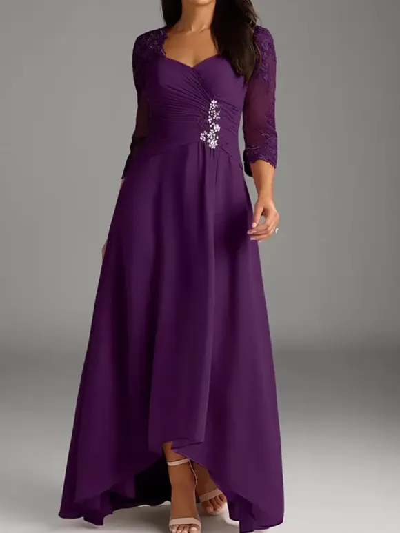 Mother Of Bride Dress Elegant Heart Neckline Lace Long Party Dress For Wedding