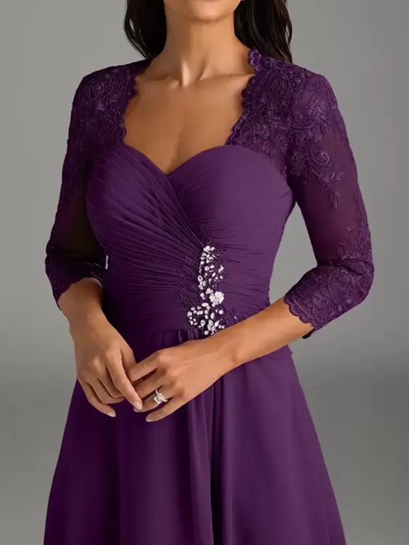 Mother Of Bride Dress Elegant Heart Neckline Lace Long Party Dress For Wedding