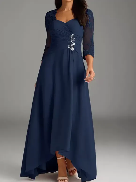 Mother Of Bride Dress Elegant Heart Neckline Lace Long Party Dress For Wedding