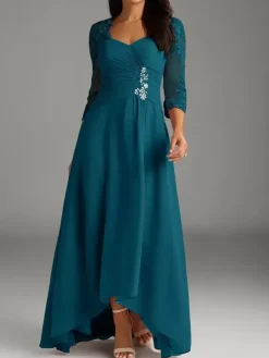 Mother Of Bride Dress Elegant Heart Neckline Lace Long Party Dress For Wedding