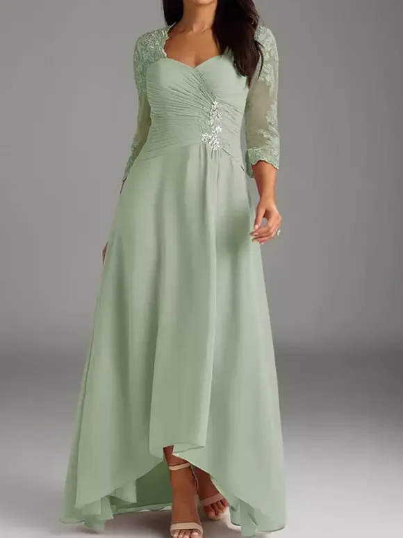 Mother Of Bride Dress Elegant Heart Neckline Lace Long Party Dress For Wedding