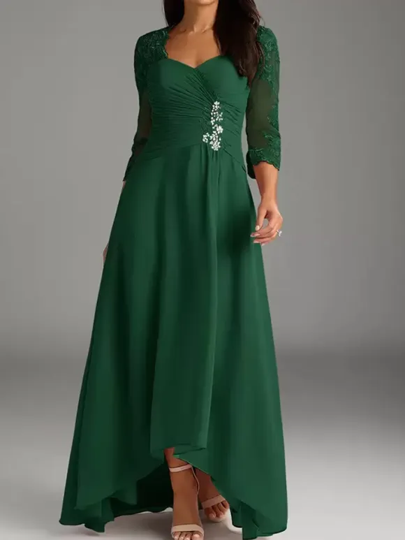 Mother Of Bride Dress Elegant Heart Neckline Lace Long Party Dress For Wedding