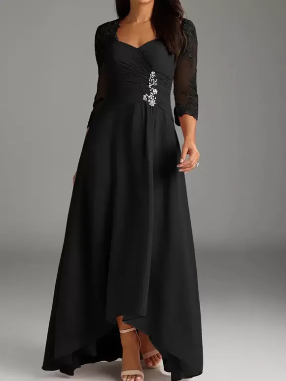 Mother Of Bride Dress Elegant Heart Neckline Lace Long Party Dress For Wedding