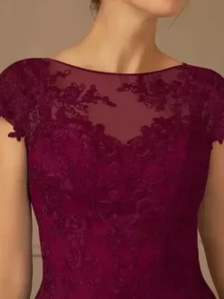 Mother Of Bride Dress Lace Embellishment Cape Sleeves Tea-Length Wedding Party Dress