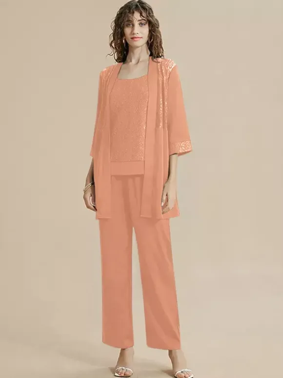 Mother Of The Bride Dress Jewel Neck 3/4 Length Sleeves Lace Ankle-Length Guest Dresses For Wedding