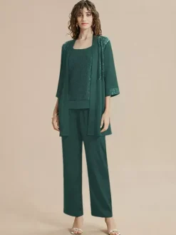 Mother Of The Bride Dress Jewel Neck 3/4 Length Sleeves Lace Ankle-Length Guest Dresses For Wedding