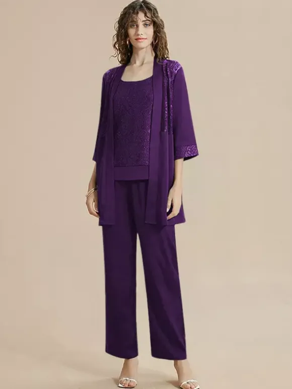 Mother Of The Bride Dress Jewel Neck 3/4 Length Sleeves Lace Ankle-Length Guest Dresses For Wedding