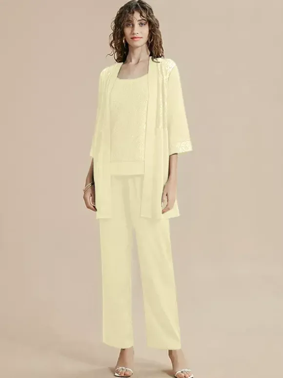 Mother Of The Bride Dress Jewel Neck 3/4 Length Sleeves Lace Ankle-Length Guest Dresses For Wedding