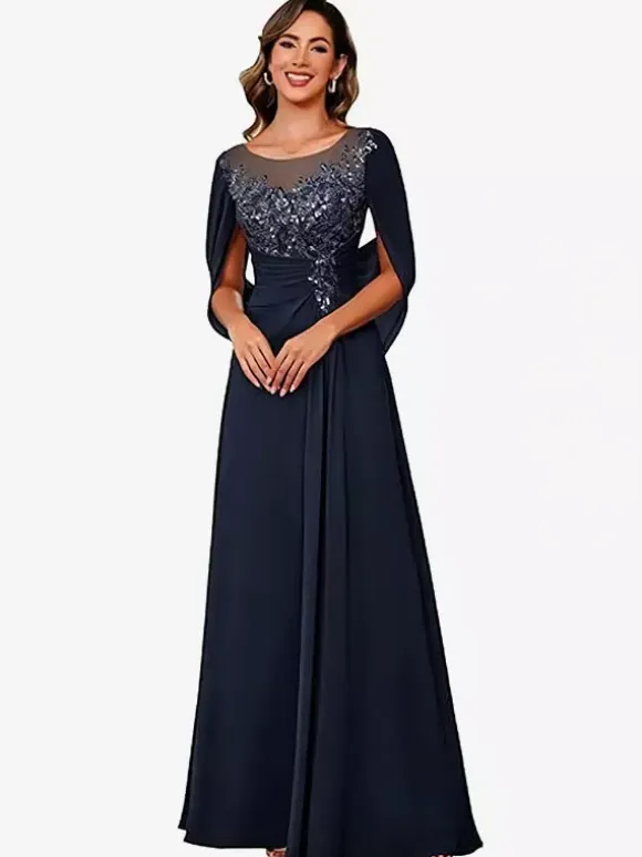 Mother Of The Bride Illusion Neckline Half Sleeves A-Line Lace Floor-Length Guest Dresses For Wedding