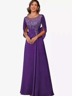 Mother Of The Bride Illusion Neckline Half Sleeves A-Line Lace Floor-Length Guest Dresses For Wedding